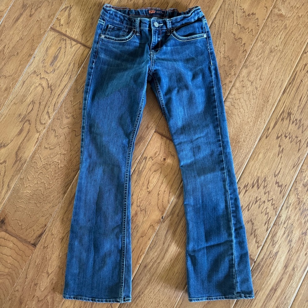 Levi Strauss Bootcut Jeans Girls 14 Medium Wash Denim Adjustable Waist Western